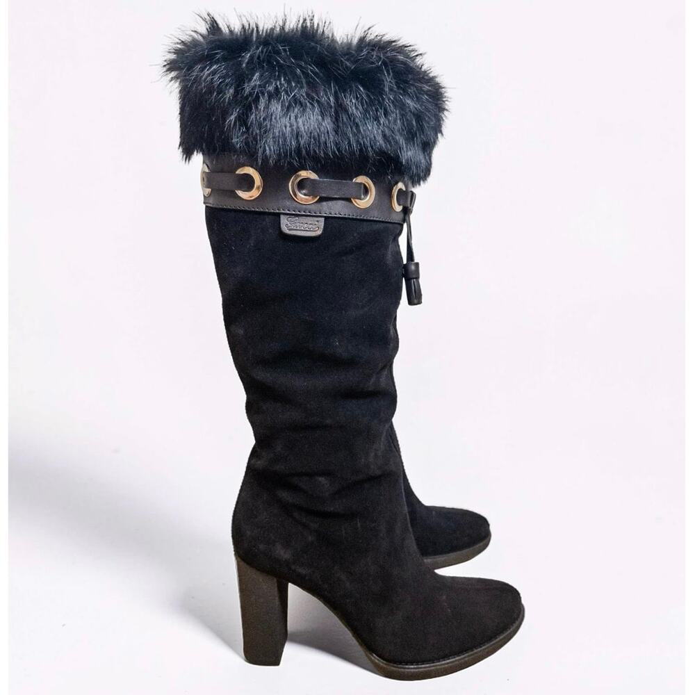 Gucci Tom Ford Era Black Suede Rabbit Fur Knee Boots 7.5B